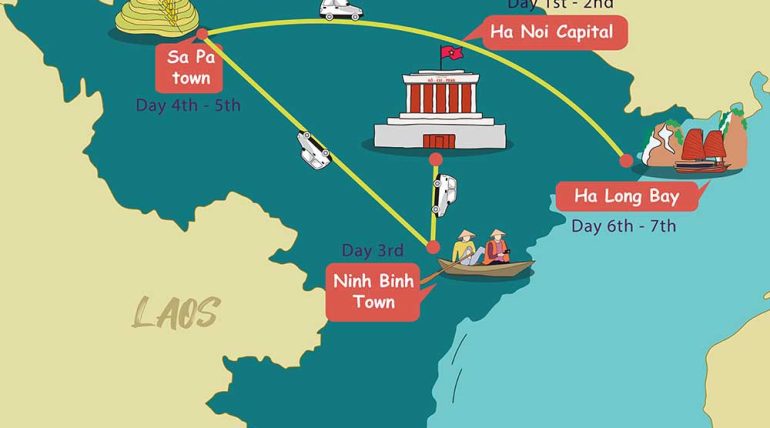 route map Northern Vietnam tour